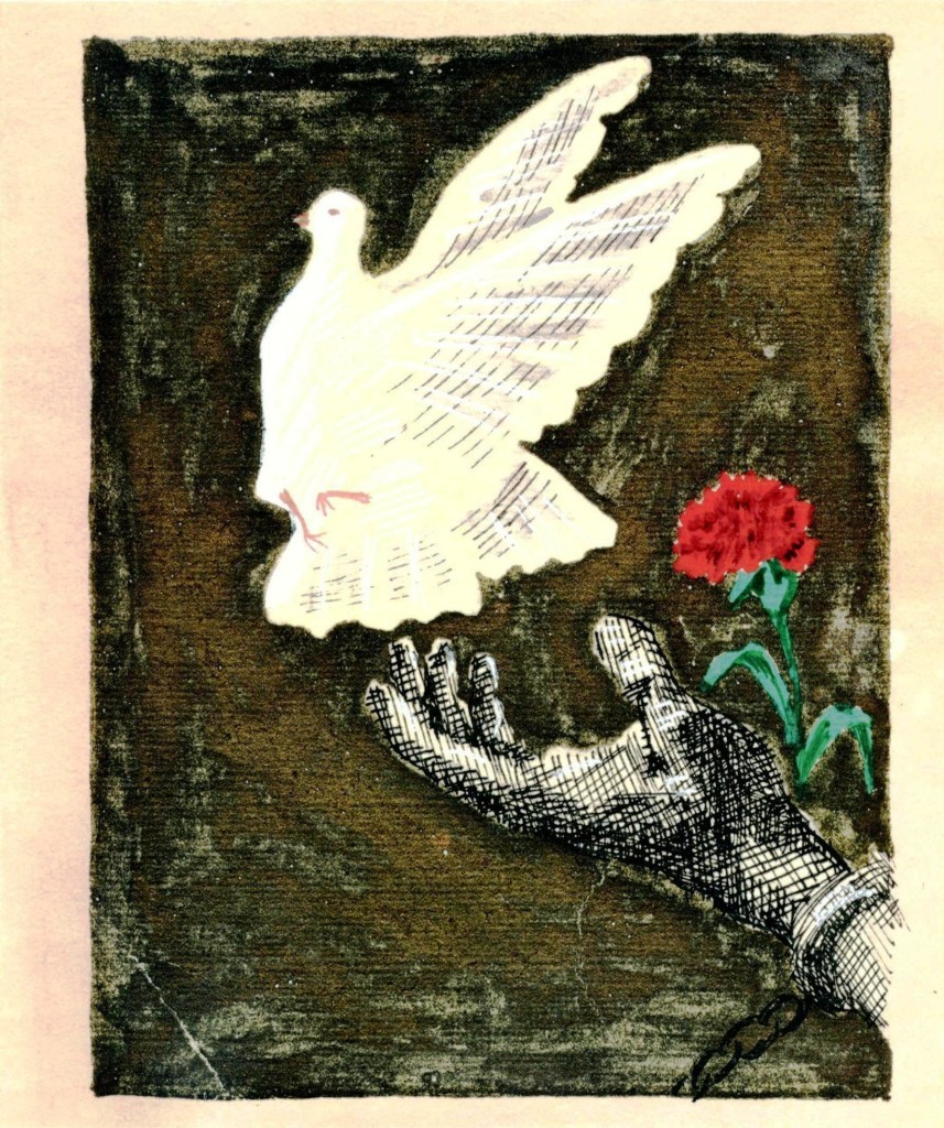 Ευχετήρια κάρτα ΚΚΕ-Φιλοτέχνημα πολιτικού κρατούμενου στις Φυλακές Τρικάλων το 1953